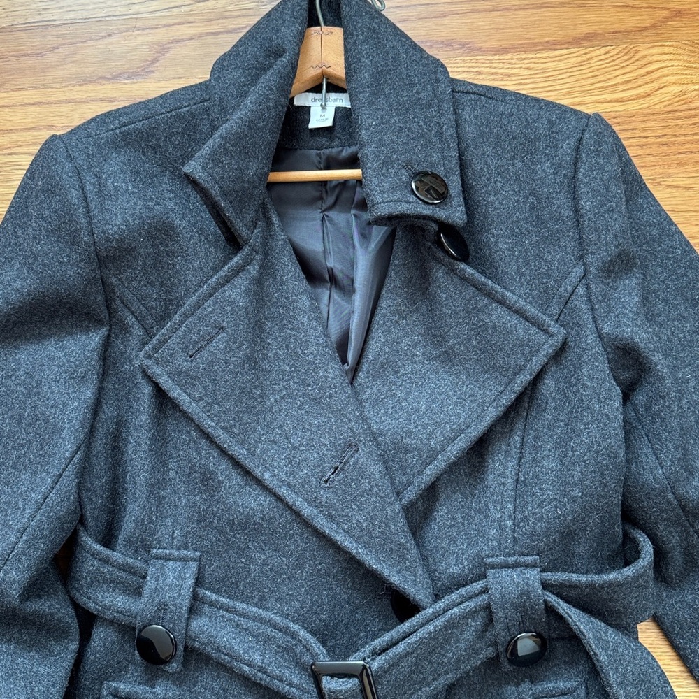 Dress Barn Charcoal Grey Women's Double-Breasted Short Pea Coat with Belt - Picture 11 of 11